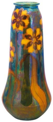 Zsolnay Vase with panoramic view with stylized flowers, Zsolnay, 1900