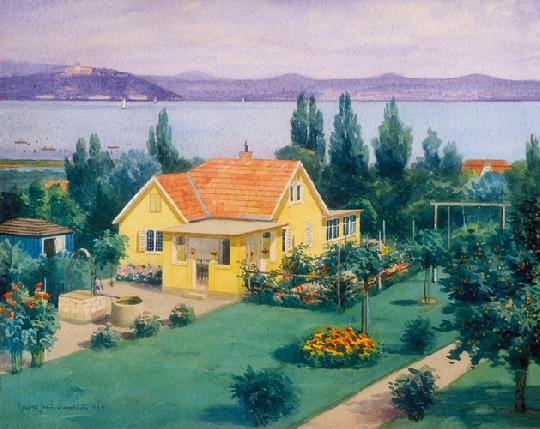 Koszkol Jenő (1868-1935) Villa Zamárdiban háttérben az Apátsággal, 1934