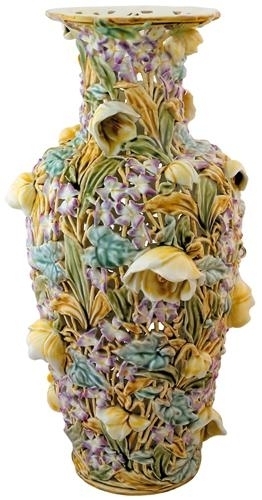 Zsolnay Floor-vase, statuesque with flowers from the mauve-series, Zsolnay, 1892 Design: Tádé Sikorski
