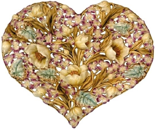 Zsolnay Ornamental plate with statuesque flowers from the mauve-series, Zsolnay, 1890s  Design: Tádé Sikorski