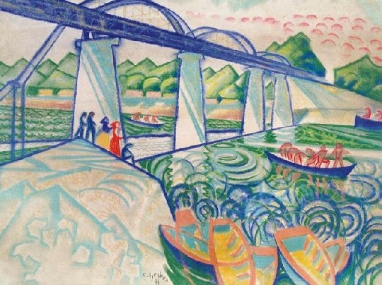 Scheiber Hugó (1873-1950) Csónakok a híd alatt, 1925-29 között