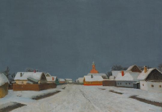 Fényes Adolf (1867-1945) Snowy street scene