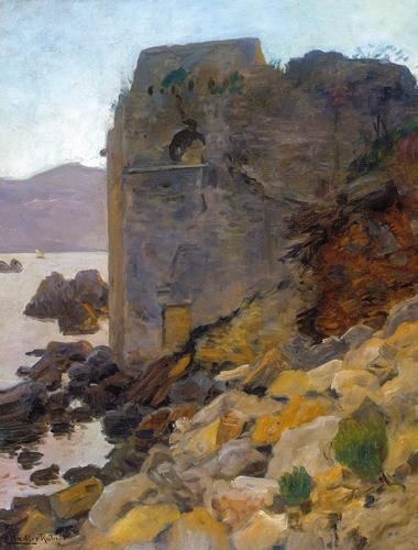 Nádler Róbert (1858-1938) Castle ruins on the seaside