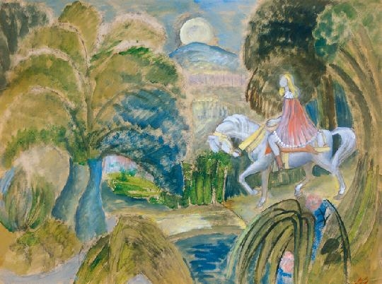 Klie Zoltán (1897-1992) Fairy tale horseman at moonlight