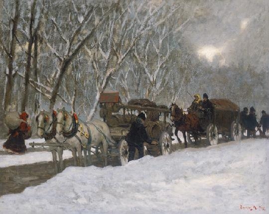 Berkes Antal (1874-1938) On the snow-covered road, 1907