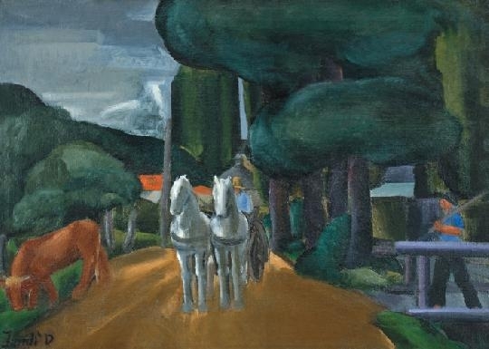 Jándi Dávid (1893-1944) Street in Nagybánya at sunset (On the way home), 1920s
