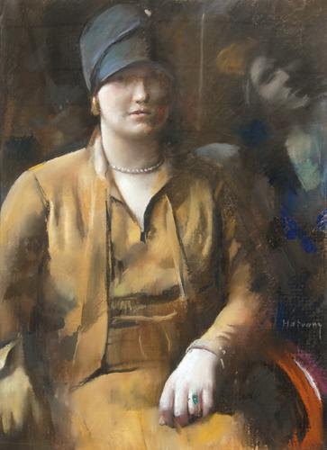 Hatvany Ferenc (1881-1958) Zöld kalapos nő