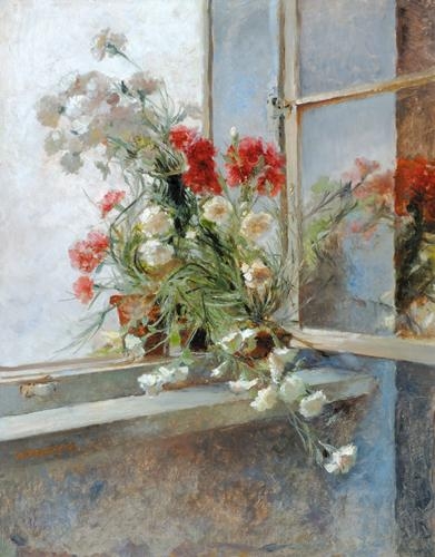 Karlovszky Bertalan (1858-1938) Sweet William in the window