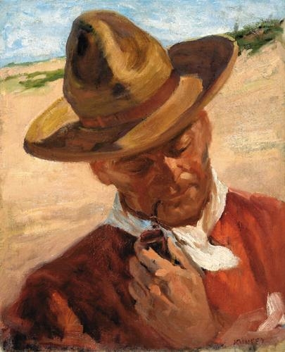 Kunffy Lajos (1869-1962) Pipe-smoking man