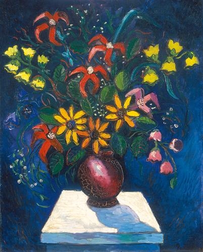 Peterdi Gábor (1915-2001) Still life with flowers on a small white table, 1930