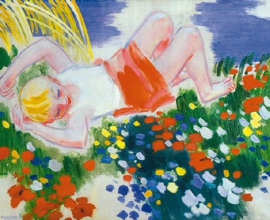 Vaszary János (1867-1939) Little girl in the colourful meadow, around 1937