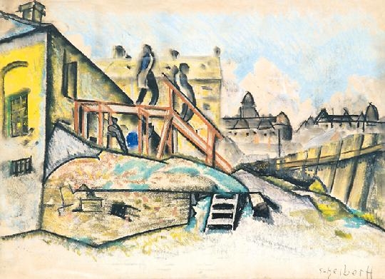 Scheiber Hugó (1873-1950) City scene (Factory yard 1920s