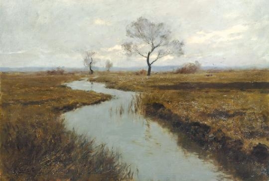Edvi-Illés Aladár (1870-1958) Alföld landscape with stream