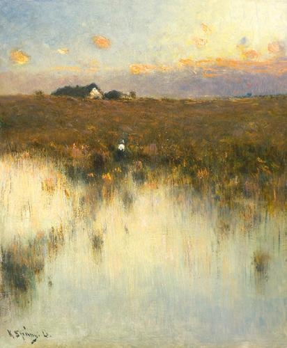 K. Spányi Béla (1852-1914) Landscape with stork