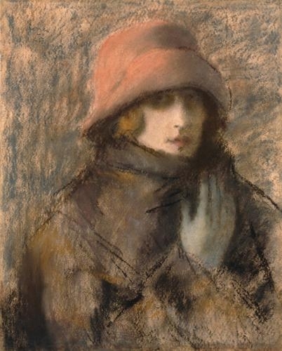 Rippl-Rónai József (1861-1927) Piros kalapos nő (Anella rozsdavörös kalapban), 1925
