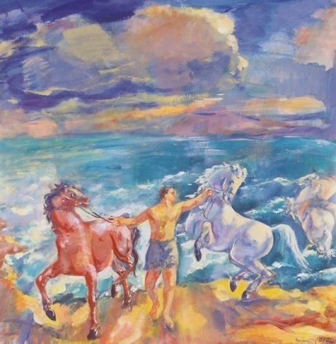 Márffy Ödön (1878-1959) Horses by lake Balaton, after 1945