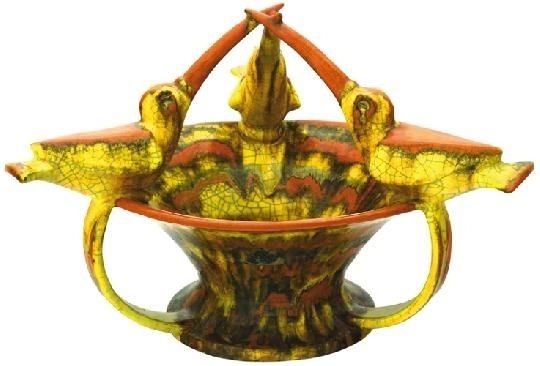 Gorka Géza (1894-1971) Bowl, with three hummingbirds