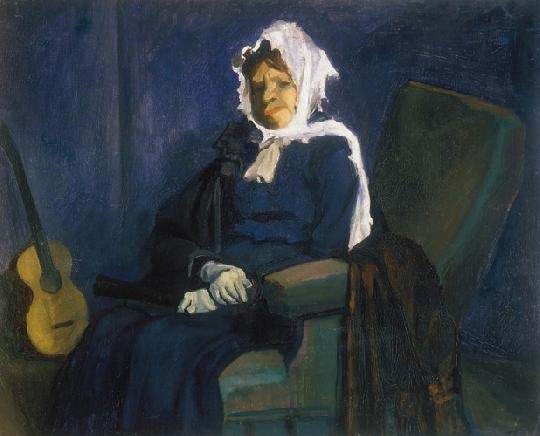 Farkas István (1887-1944) Nő sárga kesztyűben (Hölgy gitárral), 1920