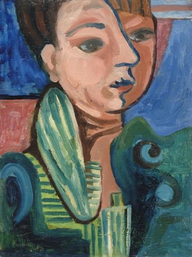 Zemplényi Magda (1899-1965) Woman in green striped dress, 1940