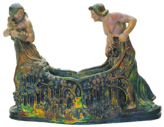 Zsolnay Flower bowl, male and female figure among bindweed