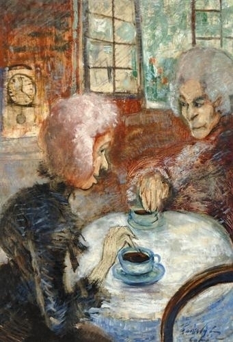 Gulácsy Lajos (1882-1932) A púpos vénkisasszony régi emlékeit meséli Herbertnek, 1911-12 körül