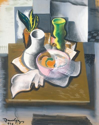 Bene Géza (1900-1960) Still life with green vase, 1930