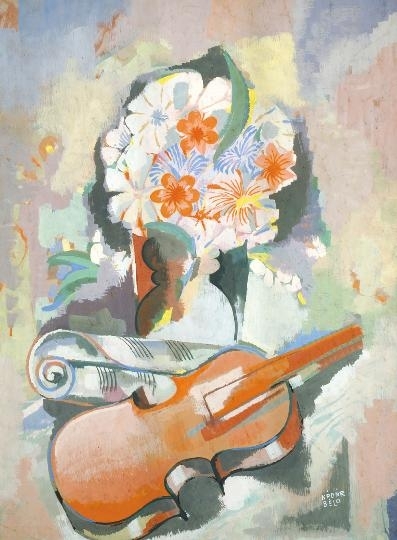 Kádár Béla (1877-1956) Virágcsokor hegedűvel