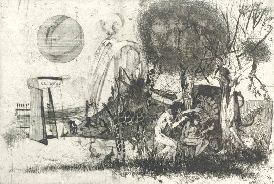 Kondor Béla (1931-1972) Paradicsom, kiűzetés (Illusztráció Madách Imre: Ember tragédiája című drámájához), 1964
