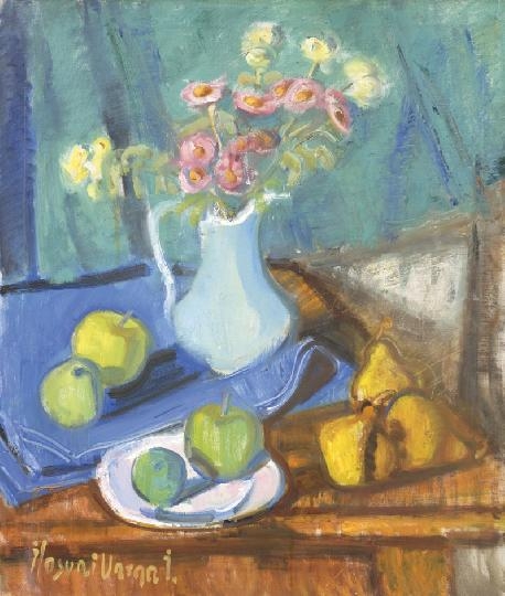 Ilosvai Varga István (1895-1978) Flower still-life with apples and pears