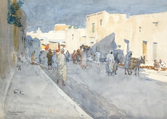 Nádler Róbert (1858-1938) Arabian street detail