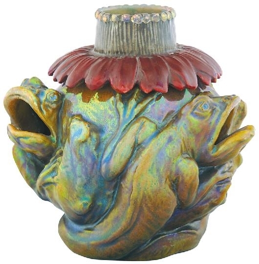 Zsolnay Candlestick with frog decor, Zsolnay, 1900