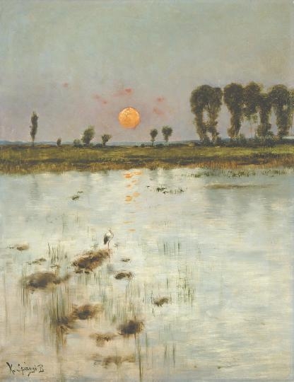 K. Spányi Béla (1852-1914) Sunset with stork
