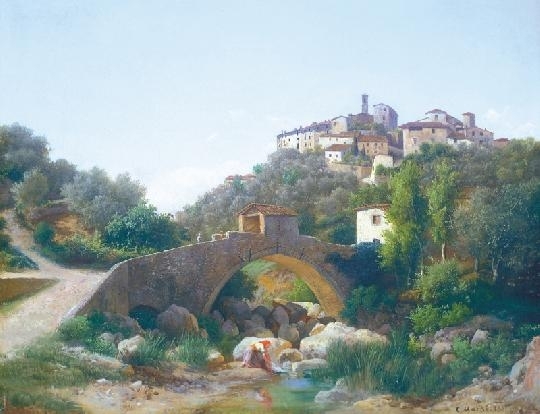 Markó Károly, Ifj. (1822 - 1891) Hegyvidéki kisváros híddal, 1881