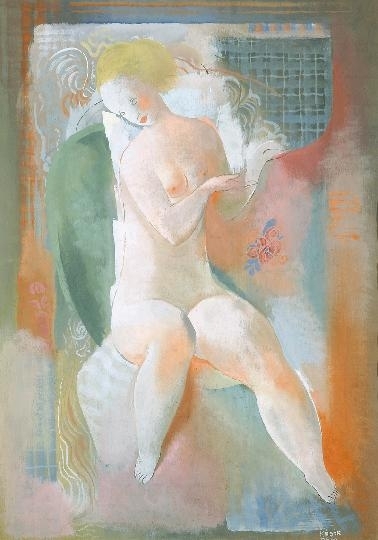 Kádár Béla (1877-1956) Sitting nude, red, green
