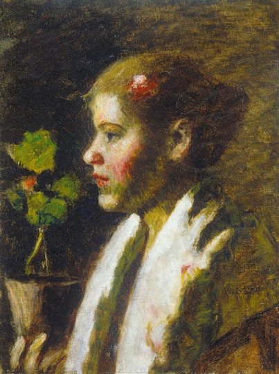 Koszta József (1861-1949) Fiatal nő muskátlival
