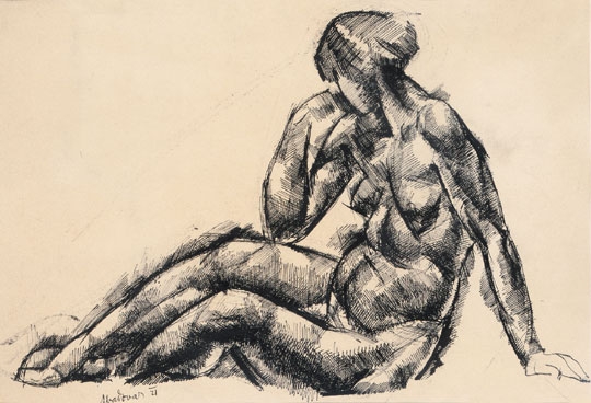 Aba-Novák Vilmos (1894-1941) Sitting woman nude, 1921