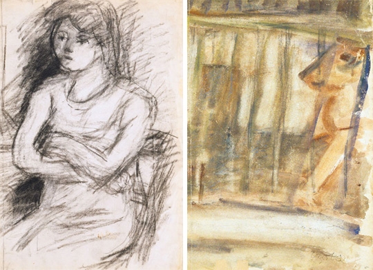 Czóbel Béla (1883-1976) Sitting woman, On the reverse: Landscape
