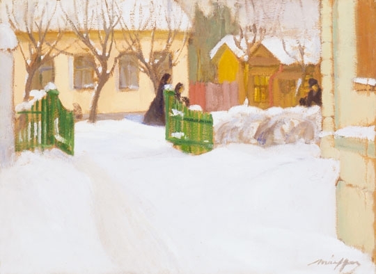 Márffy Ödön (1878-1959) Winter landscape with houses, 1907