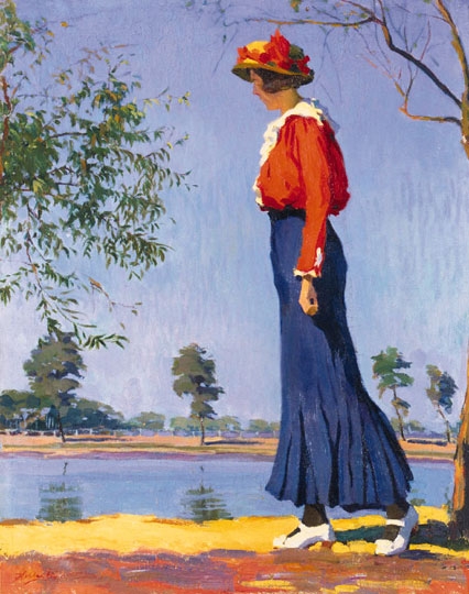 Heller Ödön (1878-1921) Piros blúzos sétáló nő