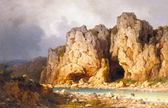 Ligeti Antal (1823-1890) Sziklák őrtoronnyal, 1888