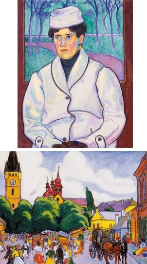 Boromisza Tibor (1880-1960) Felesége (Torday Mária) portréja, 1910  Hátoldalon: A nagybányai kispiac, 1910