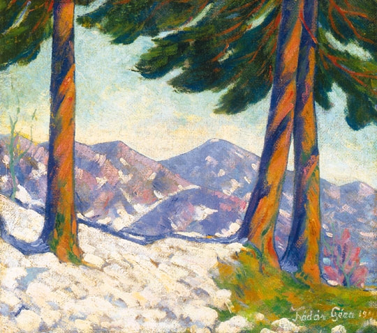 Kádár Géza (1878-1952) Snow covered hillside, 1942
