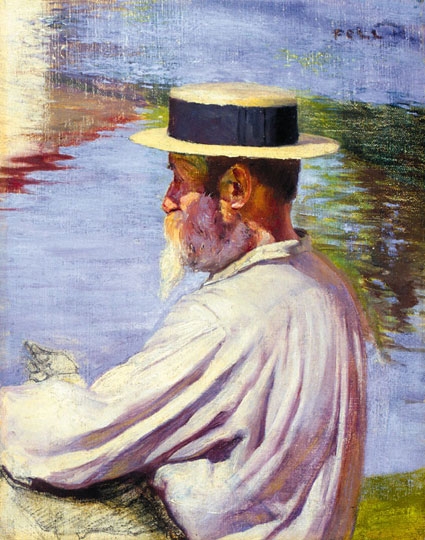 Poll Hugó (1867-1931) Painter on the riverside
