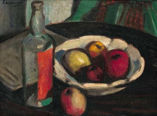 Schönberger Armand (1885-1974) Gyümölcscsendélet palackkal