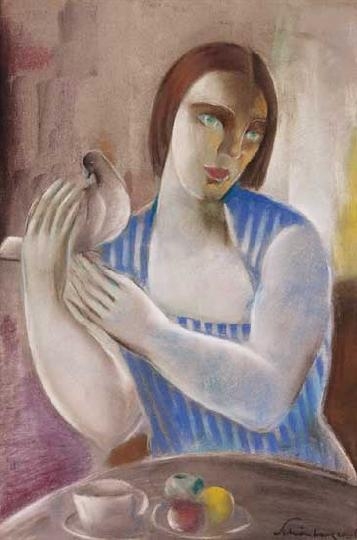 Schönberger Armand (1885-1974) Lány galambbal