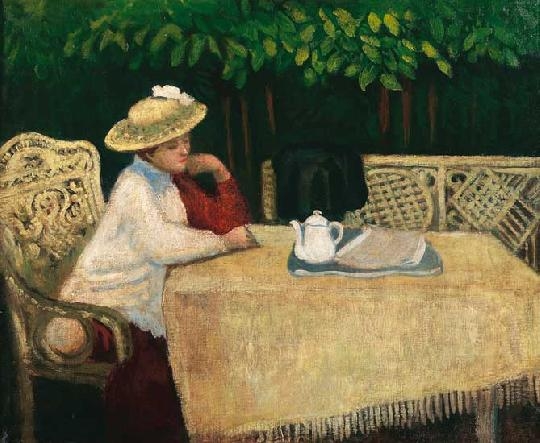 Nagybányai festő Tea-drinking woman