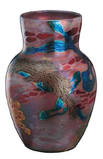 Zsolnay Zsolnay váza, repülő sas, panoráma képpel