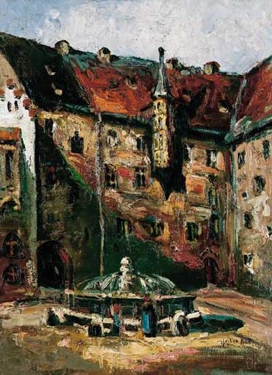 Scheiber Hugó (1873-1950) Old square with fountain