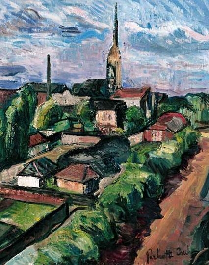 Perlrott-Csaba Vilmos (1880-1955) Small town seen from bird's-eye view