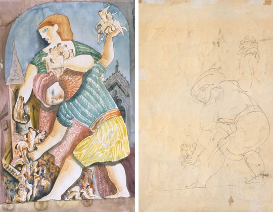 Kádár Béla (1877-1956) Római óriások  Hátoldalon: Óriás kezében figurákkal